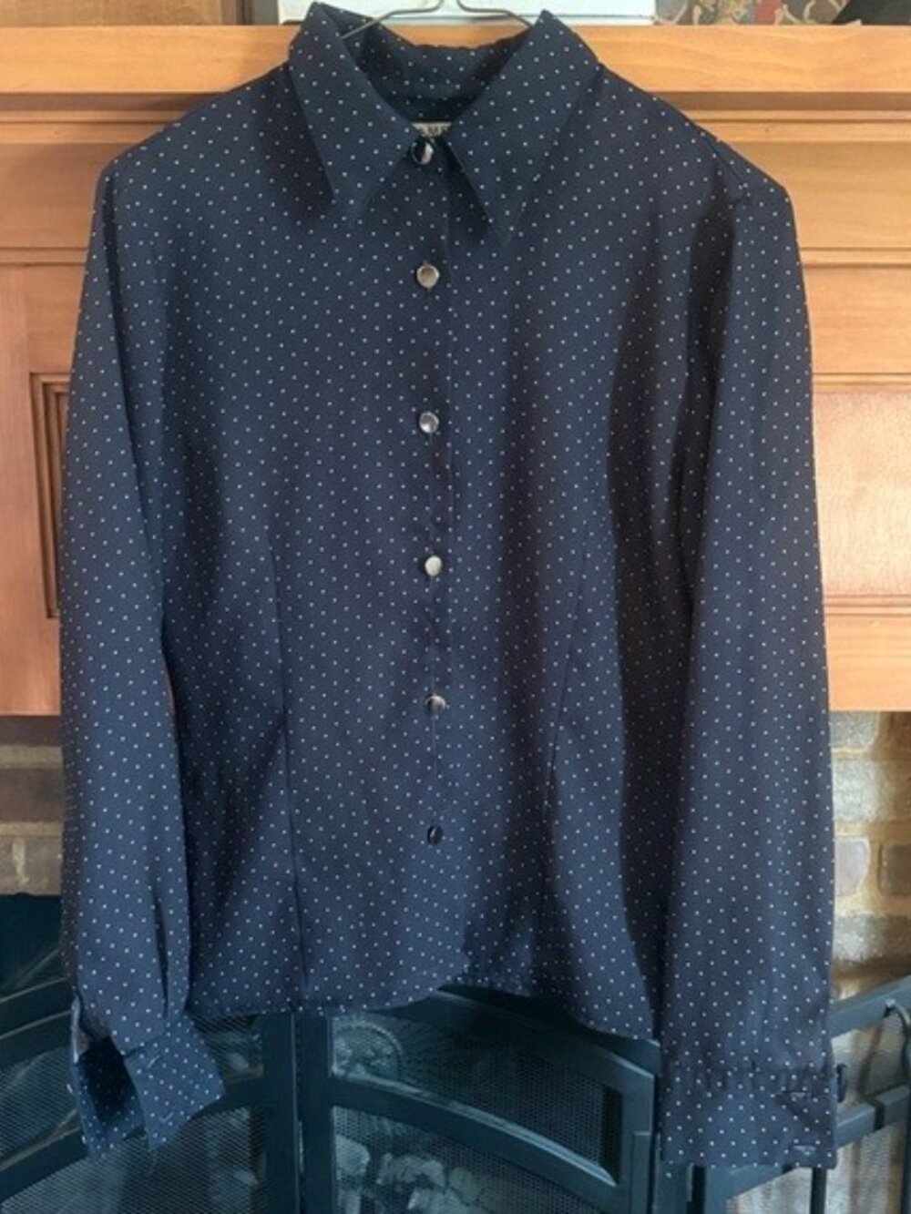Vintage 90s Y2K Rampage Fitted Black Polka Dot Print Sheer Button-Up Shirt M